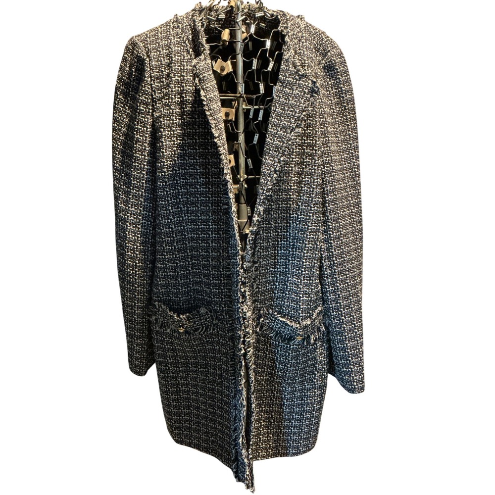 Nanette Nanette Lepore XL Black White Tweed Longline Jacket Gold Button Coat